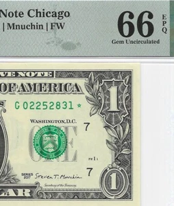 2017 $1 CHICAGO * STAR * ⭐️ FRN. PMG Gem Uncirculated 66 EPQ Banknote. - Picture 1 of 3