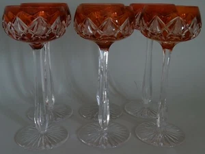 SIX VINTAGE ROEMER WINE GLASS CRYSTAL VAL ST LAMBERT ORANGE height 7,48" - Picture 1 of 12
