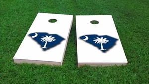 Bandiera dello Stato Carolina del Sud contorno su sfondo bianco gioco cornhole personalizzato - Foto 1 di 1