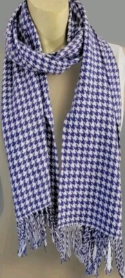 Bufanda 100% Cachemira Hecha en Alemania Púrpura Blanca Pata de Gallo Flecos Cálida Suave Foto 1 de 4