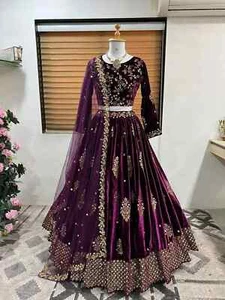 Neue indische Designer schwere Viskose Samt Lehenga Choli mit Dupatta für Hochzeit - Bild 1 von 11