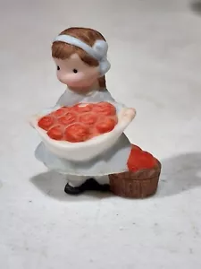 Hallmark Joan Walsh Anglund Miniature Figurine Porcelain Girl w/Apples 1.5" - Picture 1 of 3