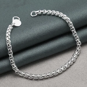 New 925 Silver Plated Round 4mm Box Chain Bracelet Fashion Charm Jewelry Gift - Picture 1 of 5