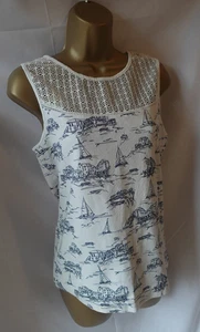 Tu size 14 white ship theme t shirt sleeveless lace took neck - Picture 1 of 8