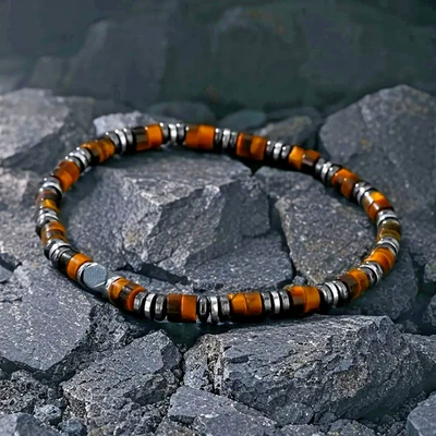 Tiger Eye Hematite Beads Healing Protection Strength Gemstone Men's Bracelet New - Image 1 of 3