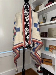 Lauren Ralph Lauren L/XL Southwestern Style Open Cardigan tassels Super Cool! - Picture 1 of 8