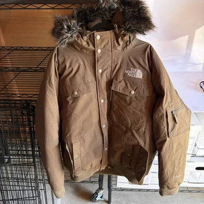 Chaqueta The North Face Hyvent Para Hombre XL Bomber Plumón de Ganso Marrón Verde Piel Capucha Foto 1 de 4