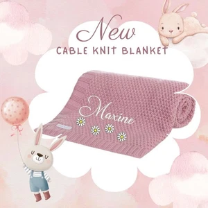 Baby Girls Knitted Blanket 4 flowers name Toddler Pram Cot Stroller Blanket - Picture 1 of 3