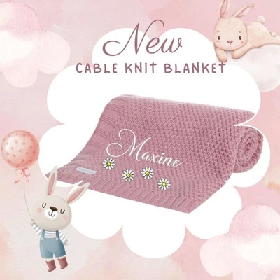 Baby Girls Knitted Blanket 4 flowers name Toddler Pram Cot Stroller Blanket - Image 1 of 3