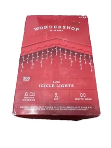 Wondershop Christmas Blue Icicle Lights 1-set White Wire-300 Lights-19 Ft 7” - Picture 1 of 9