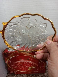 Mikasa Engel Lied Trompete Gold Süßigkeiten Schale Klarschliff Glas Goldrand mit Box - Bild 1 von 7