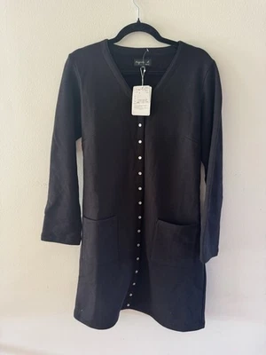 NUEVO CON ETIQUETAS Negro AGNES B Negro Algodón Polar Vestido/Chaqueta a Presión T3 Grande Japón Foto 1 de 4