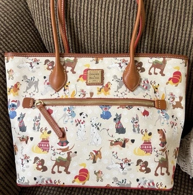 Dooney Bourke Disney Holiday Christmas Dog Santa Tails Paws Tote Lady Stitch - Image 1 of 4