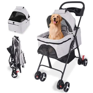 Dog Stroller 4 Wheels Pet Stroller for Medium Small Dog Cats Up to 50lbs Grey - Picture 1 of 9