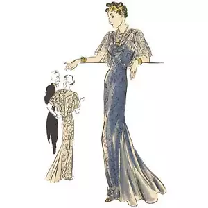 Patrón de costura de los años 30: vestido de noche y chal Vogue - busto = 42"" (106,7 cm) - Imagen 1 de 2