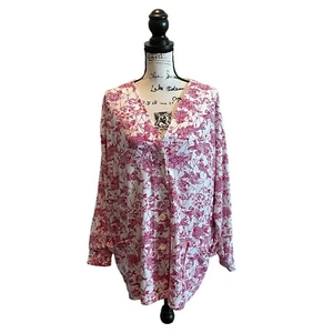 Key West Hand Print Fashions Cardigan Sweater White Pink Size XLarge Koi Fish - Picture 1 of 10
