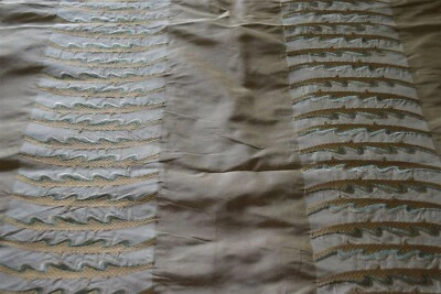 Embroidered Faux Silk like gold teal silver embroidery on gold  By the 1/2 yard - Image 1 of 3