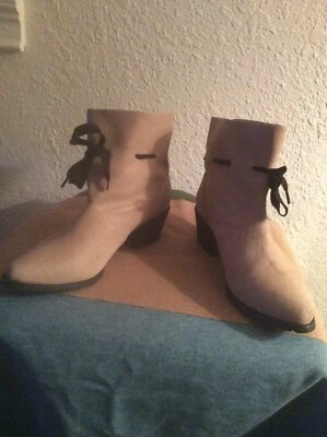 ALL BLACK brand Beige Brushed Leather Boots W/Blk Ankle Lace Sz 40 Eur. 8.5 M US - Image 1 of 4