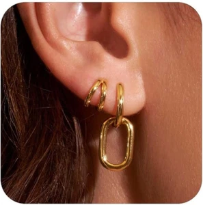 Small Huggie Hoop Earrings for Women,14K Gold Plated Stud Earrings Trendy Stacks - Picture 1 of 12