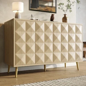 3D Sideboard Anrichte Buffet Schrank Kommoden mit 4 Türen Wohnzimmer Holzfarb - Bild 1 von 15