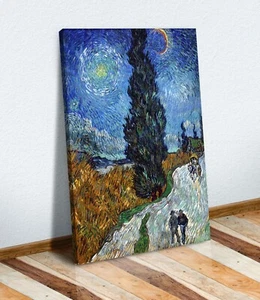 CANVAS WALL ART FRAMED PAINTING PRINT Van Gogh Country road in Provence by night - Picture 1 of 3