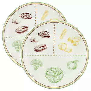 Ceramic Portion Control Plates 2pk Microwave and Dishwasher Safe Diet Plates - Picture 1 of 7