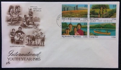 Scott 2160 2161 2162 2163 2163a FDC International Youth Year BLK4 Art Craft - Image 1 of 3