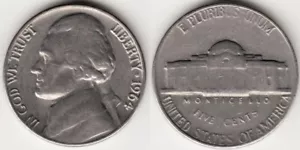 USA Jefferson FIVE CENTS 1964 aXF Nickel Coin ERROR No Mint Mark + Faded Letters - Picture 1 of 3