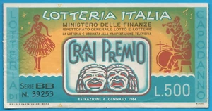 Lotteria Italia Gran Premio 1964 Biglietto Serie BB Lire 500 Ticket MA0003 - Picture 1 of 2