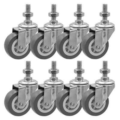 FACTORDUTY 8 Pack 2 Inch Grey PU Stem Caster Swivel Polyurethane Caster Wheels
