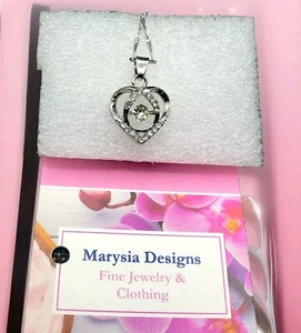 Marysia Designs Schwebende Kristall Zirkonia Silber Herz Anhänger Halskette Neu  - Bild 1 von 2