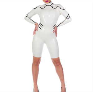 Latex Rubber Schwarz&Weiß Jumpsuit  Suit Zip 0.4MM XS-XXL Fitnesskleidung Kostüm