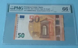 RARÍSIMO Y MUY ESCASO BILLETE DE 50 EUROS ESPAÑA SERIE VH CERT. PMG 66EPQ - Imagen 1 de 2