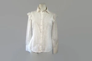 Esprit Damen Langarm Button Down Bluse weiß XS Kleid Shirt Ösen Rüschen - Bild 1 von 8