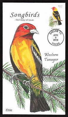 WESTERN TANAGER SONGBIRDS FDC COLLINS HAND COLORED FIRST DAY ISSUE COVER - Image 1 of 2