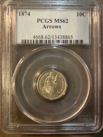 1874 Seated Liberty Dime-Arrows-PCGS MS62 Cover