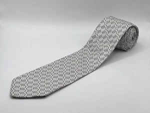 Bugatchi Uomo Geometric Necktie 100% Silk Tie Made In Italy White Gray Silver - Picture 1 of 6