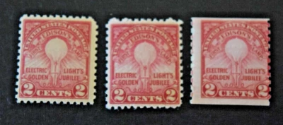 1929 US Stamp Scott #654-656 - 2 Cent - Edison Variations - MNH/OG/F-VF - Image 1 of 2