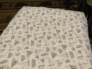 Nautica Boats (1) Queen Flat Sheet Cotton Blend White/Blue Nautical Quality - Picture 1 of 5