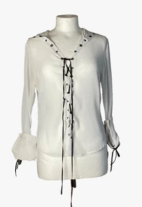 Vertice Top Women Medium Lace Up Front Double Cuffs Hood Gothic Pirate Style - Picture 1 of 15
