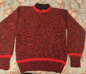 Vintage PRINGLE OF SCOTLAND Sports Medium Wool Shetland Black Red Ski Sweater - Picture 1 of 8