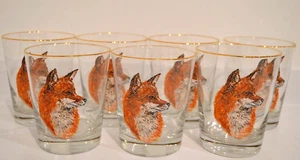 West Virgina Glass Company MCM Fox Pattern Lowball Old Fashion Glass Set of 7 - Picture 1 of 4