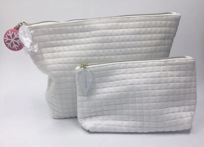 Bolsa de 2 piezas Clarins Mujer Blanca Acolchada Maquillaje Cosméticos Artículos de Aseo Cremallera Grande + Pequeña Foto 1 de 2