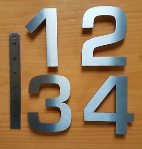 4"/10cm modern house/front door numbers drill/stick-on brushed stainless steel - Picture 1 of 22