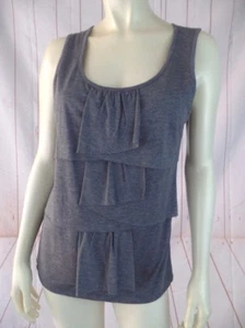 Talbots Top S Gray Heather Stretch Poly Rayon Knit Pullover Ruffle Front New - Picture 1 of 12