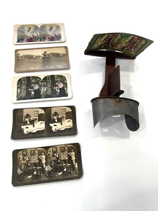 Visor de estereoscopio de madera vintage con 6 tarjetas visor de tarjetas 3D de principios de 1900 antiguo - Imagen 1 de 12