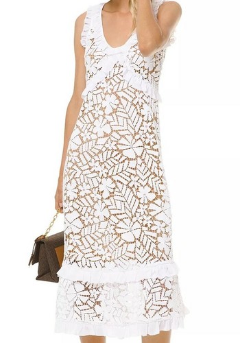 Abito midi nuovo con etichette $275 Michael Kors pizzo floreale vita impero bianco M