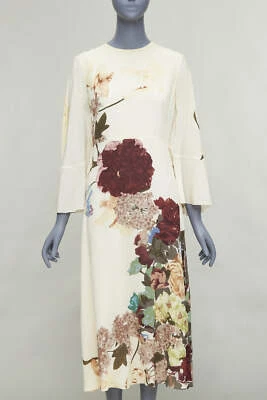 VALENTINO 2016 Runway cream floral print cape back ruffle sleeve dress - Image 1 of 4