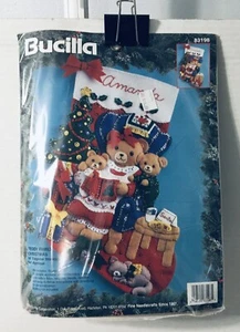 #64  Bucilla Teddy Bear Family Christmas Felt Applique Stocking Kit 83198 - 18" - Picture 1 of 2