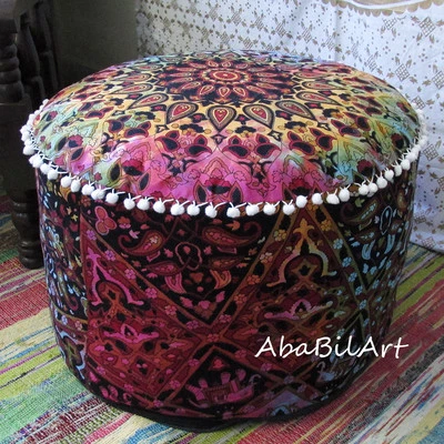 22" Large Indian Star Mandala Ottoman Pouf Cover Indian Foot Stool Pouffe Covers - Image 1 of 4